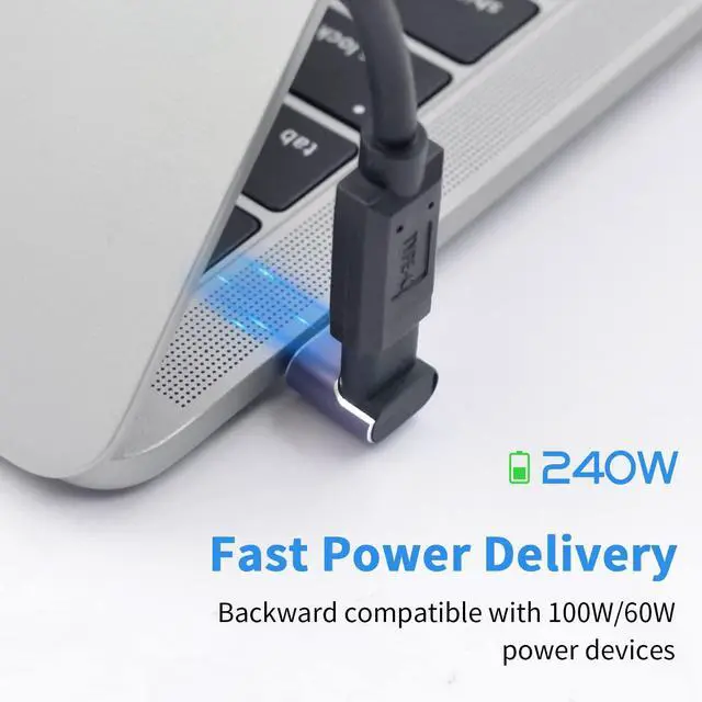 Alt view image 3 of 6 - Vszerda 90 Degree USB C Adapter 40Gbps, PD 240W, Male to Female USB C Extender, LED Light for iPad, MacBook, Phone, 2pcs