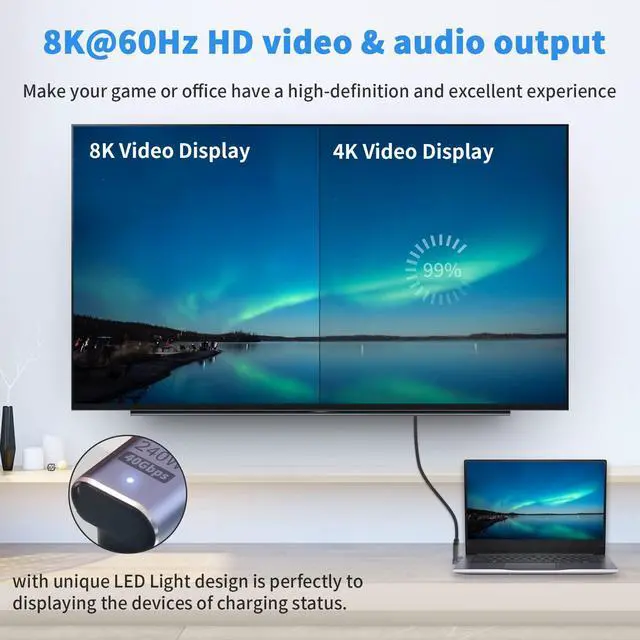 Alt view image 5 of 6 - Vszerda 90 Degree USB C Adapter 40Gbps, PD 240W, Male to Female USB C Extender, LED Light for iPad, MacBook, Phone, 2pcs