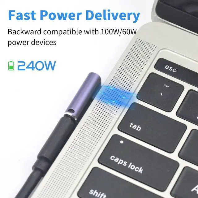 Alt view image 2 of 6 - Vszerda USB C Right Angle Adapter 240W, Right Angle 90 Degree USB C Male to Female Extender Support 40Gbps Data Transfer, 8K Video with LED Light for ipad, MacBook, Tablet, Phone, 2pcs