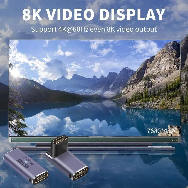 Alt view image 6 of 7 - Vszerda USB C Female to Female Adapter, USB C Coupler 240W, 40Gbps 90 Degree Type C Coupler with 8K Video Display Compatible for Thunderbolt 4/3, MacBook Pro and Phones (2Pack)