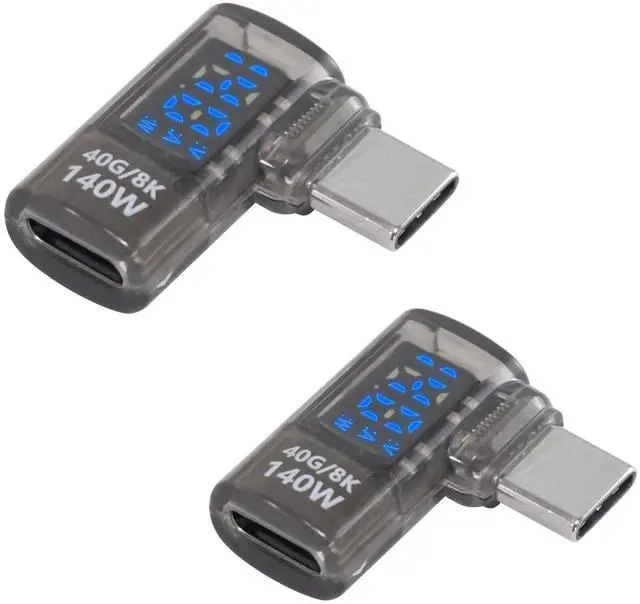 Main image of Vszerda LED Display USB C Right Angle Adapter, 2Pack USB C 90 Degree Adapter 40Gbps 140W 8K@60Hz, Current Voltage Display Tester Type C Extender Compatible for Thunderbolt 4/3, MacBook, Laptop