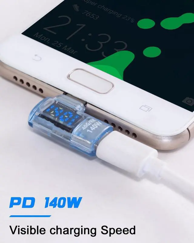 Alt view image 3 of 6 - Vszerda Right Angle USB C Adapter with Digital Display, 140W USB C Male to Female Adapter, 8K 40Gbps Type C to Type Connector with Voltage/Current/Power LED Display for MacBook, Phone,1-Pack