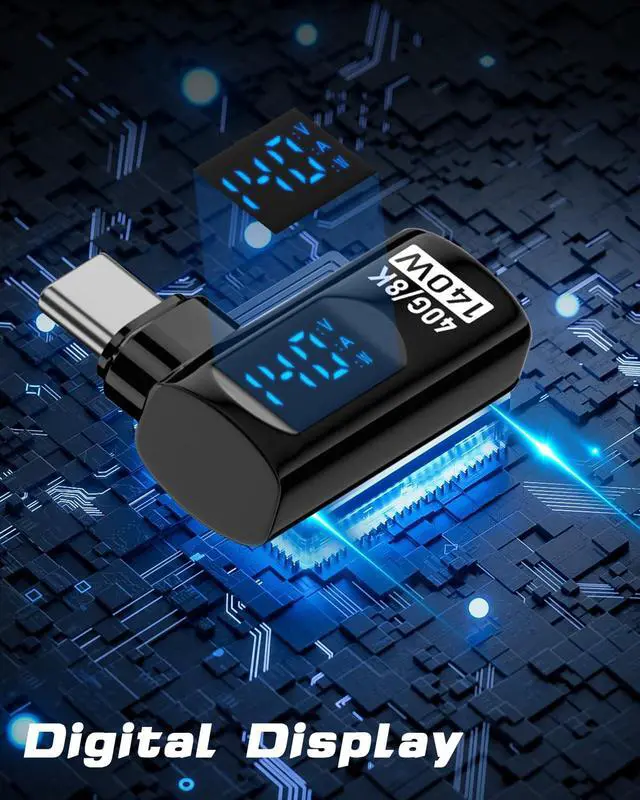 Alt view image 6 of 7 - Vszerda USB C Extension Adapter with LED Display, USB C Right Angle Adapter 40Gbps, Type C Extender 140W 8K@60hz for iPhone, MacBook, Support Voltage, Current & Power LED Display, 1-Pack
