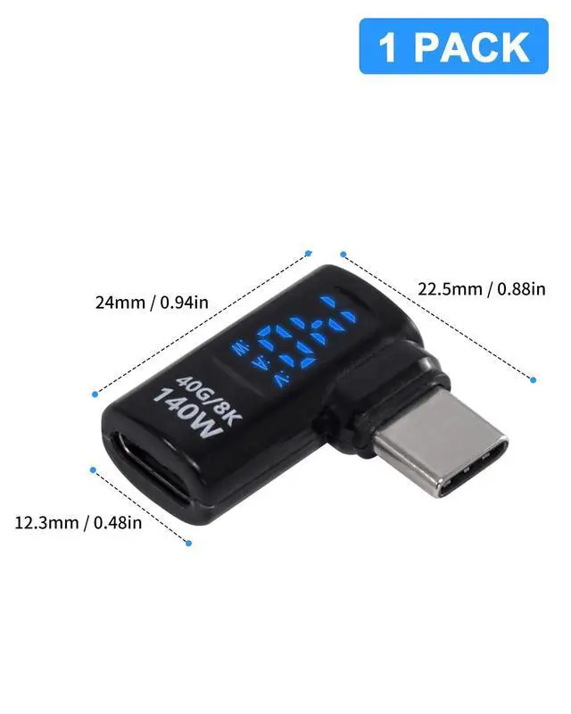Alt view image 7 of 7 - Vszerda USB C Extension Adapter with LED Display, USB C Right Angle Adapter 40Gbps, Type C Extender 140W 8K@60hz for iPhone, MacBook, Support Voltage, Current & Power LED Display, 1-Pack