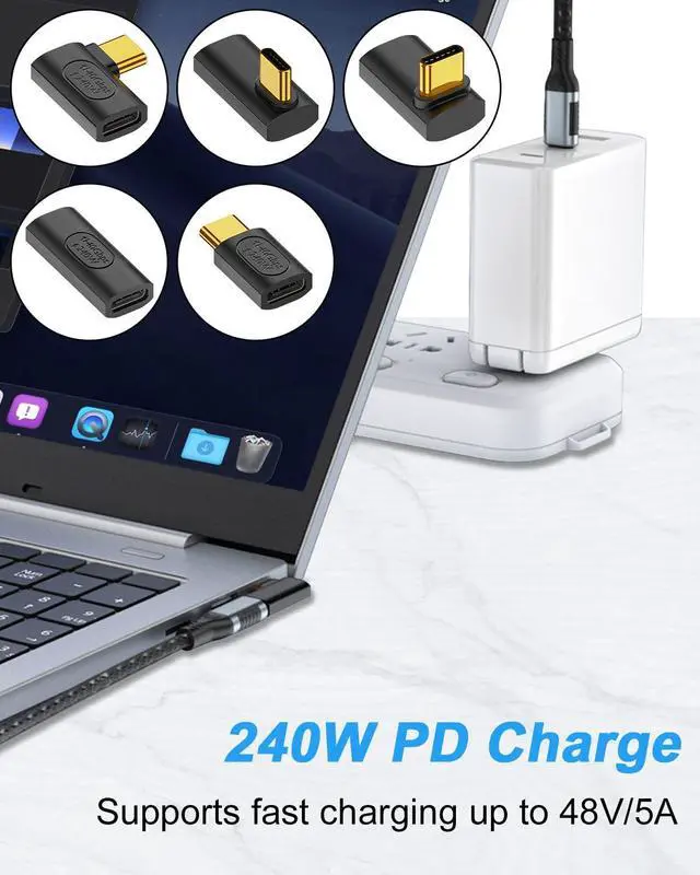 Alt view image 2 of 7 - Vszerda USB C Right Angle Adapter, 90 Degree USB C Adapter 240W PD, 40Gbps, 8K@60Hz Right Angle Type C to Type C Extension Connector for Thunderbolt 4, Steam Deck, Laptop, Smart Phone, 5-Pack
