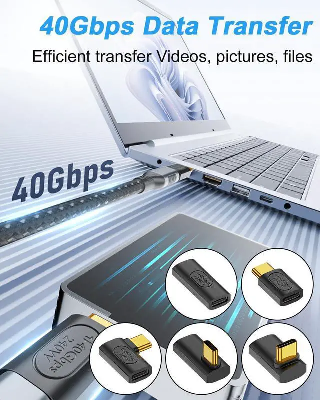 Alt view image 3 of 7 - Vszerda USB C Right Angle Adapter, 90 Degree USB C Adapter 240W PD, 40Gbps, 8K@60Hz Right Angle Type C to Type C Extension Connector for Thunderbolt 4, Steam Deck, Laptop, Smart Phone, 5-Pack