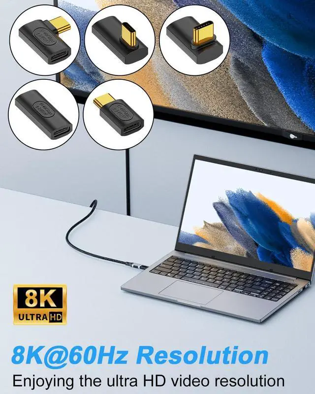 Alt view image 4 of 7 - Vszerda USB C Right Angle Adapter, 90 Degree USB C Adapter 240W PD, 40Gbps, 8K@60Hz Right Angle Type C to Type C Extension Connector for Thunderbolt 4, Steam Deck, Laptop, Smart Phone, 5-Pack