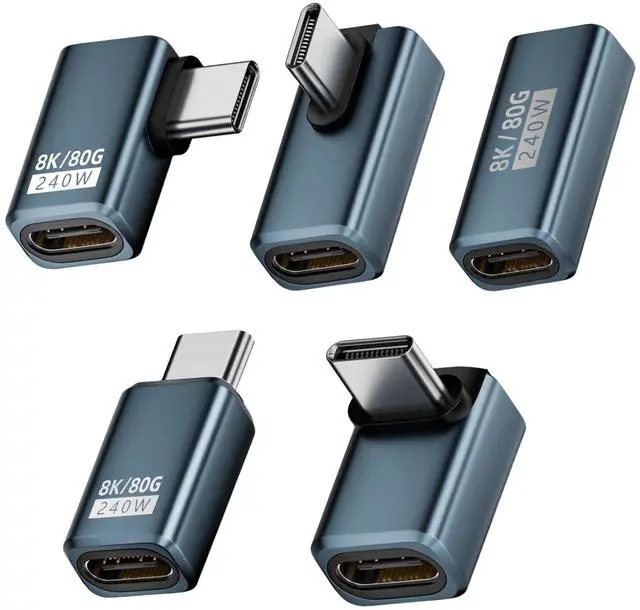 Main image of Vszerda 80Gbps USB C 90 Degree Adapter240W Charging/ 8K@60Hz Video 90 Degree USB C Adapter Right Angle Type C Extender Compatible for Thunderbolt 5/4, iPhone 16, Steam Deck,5-Pack