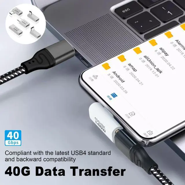 Alt view image 2 of 7 - Vszerda USB C Extension Adapter, 40Gbps Data, 140W Power, 8K Video, 90 Degree USB C Adapter Support for Thunderbolt Devices, Notebook, Tablet & Phone, in White, 5 Pack