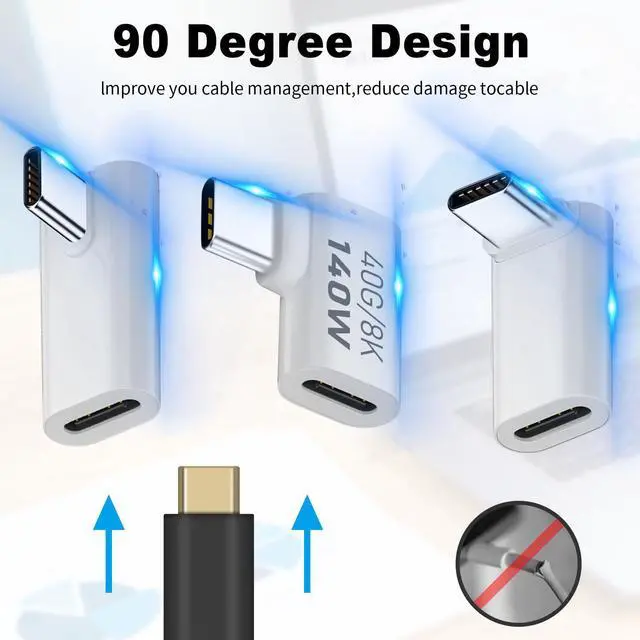 Alt view image 5 of 7 - Vszerda USB C Extension Adapter, 40Gbps Data, 140W Power, 8K Video, 90 Degree USB C Adapter Support for Thunderbolt Devices, Notebook, Tablet & Phone, in White, 5 Pack