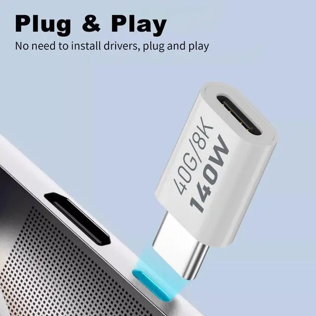 Alt view image 6 of 7 - Vszerda USB C Extension Adapter, 40Gbps Data, 140W Power, 8K Video, 90 Degree USB C Adapter Support for Thunderbolt Devices, Notebook, Tablet & Phone, in White, 5 Pack