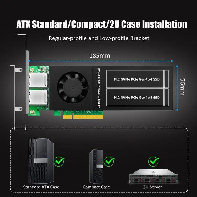 Alt view image 6 of 7 - Vszerda ST5116 Dual M.2 PCIe Adapter with 2 x 10Gb RJ45 Port, PCIe 4.0 X8 Interface, Support PCIe Bifurcation, Setup Soft M.2 NVMe RAID via OS Tool