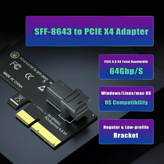 Alt view image 2 of 7 - Vszerda SF01 SFF-8643(Mini-SAS HD) to PCIE 4.0 X4 Adapter Card, Regular and Low-profible Bracket