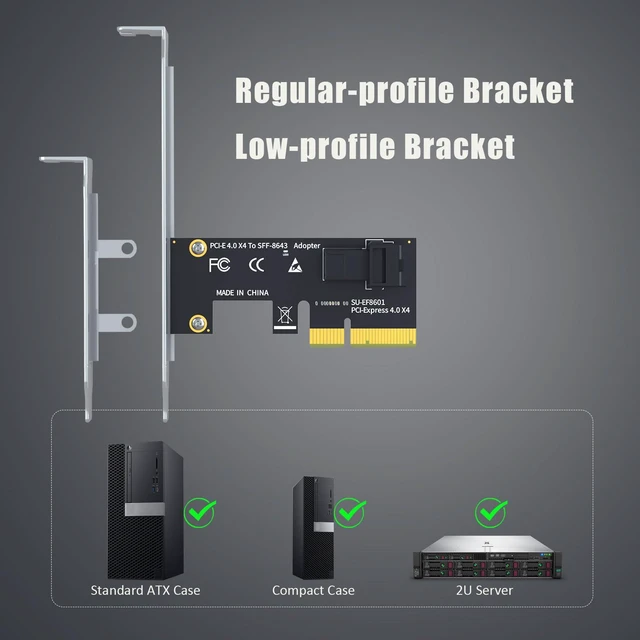 Alt view image 7 of 7 - Vszerda SF01 SFF-8643(Mini-SAS HD) to PCIE 4.0 X4 Adapter Card, Regular and Low-profible Bracket