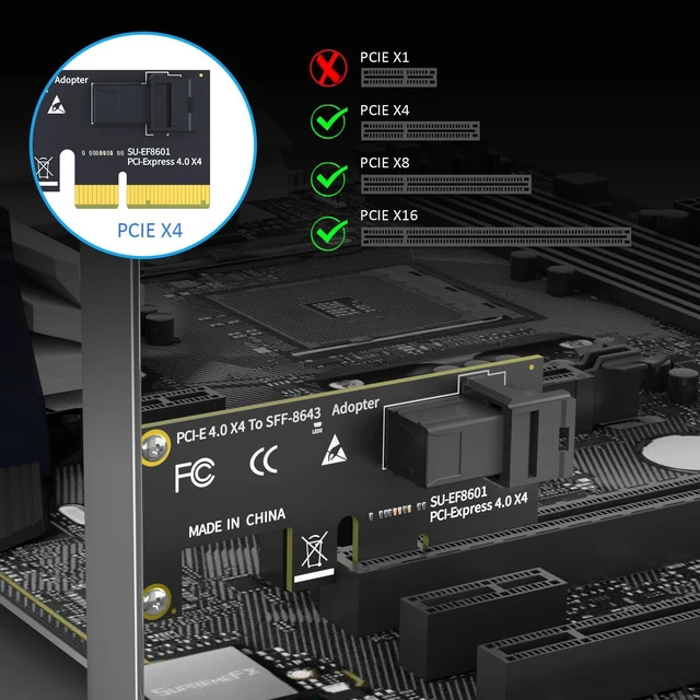 Alt view image 6 of 7 - Vszerda SF01 SFF-8643(Mini-SAS HD) to PCIE 4.0 X4 Adapter Card, Regular and Low-profible Bracket