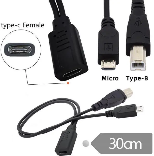 Alt view image 3 of 7 - Vszerda USB C Splitter Multi Charging Cable,USB C 1 to 2 USB B/Micro USB Charge Extension Cable Supports Charging Two Devices at The Same Time 0.98FT/0.3M