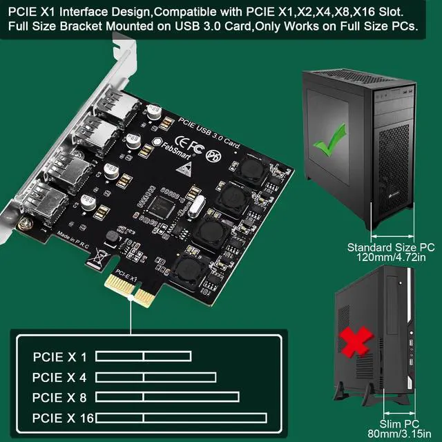 Alt view image 7 of 7 - Vszerda 4 Ports Superspeed 5Gbps USB 3.0 PCI Express Expansion Card for Windows 11, 10, 8.x, 7, Vista, XP Desktop PCs, Built in Self-Powered Technology, No Need Additional Power Supply (FS-U4-Pro)
