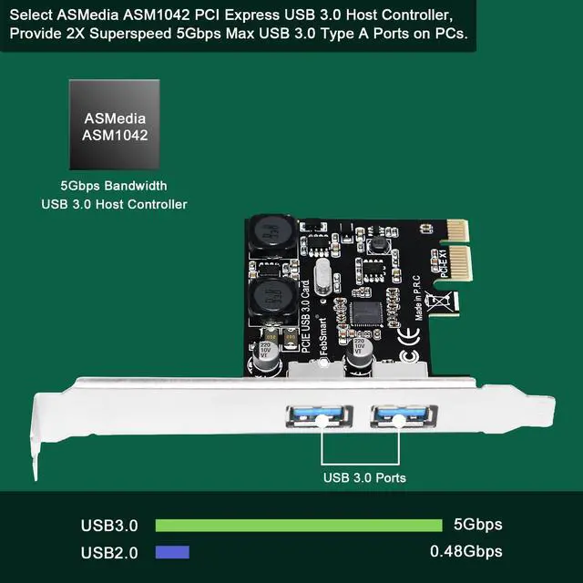 Alt view image 2 of 7 - Vszerda 2-Ports Superspeed 5Gbps USB 3.0 PCI Express Expansion Card for Windows, MAC OS X and Linux Desktop PCs, Built in Self-Powered Technology, No Need Additional Power Supply (FS-U2S-Pro)
