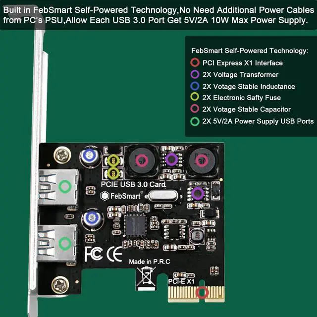 Alt view image 3 of 7 - Vszerda 2-Ports Superspeed 5Gbps USB 3.0 PCI Express Expansion Card for Windows, MAC OS X and Linux Desktop PCs, Built in Self-Powered Technology, No Need Additional Power Supply (FS-U2S-Pro)
