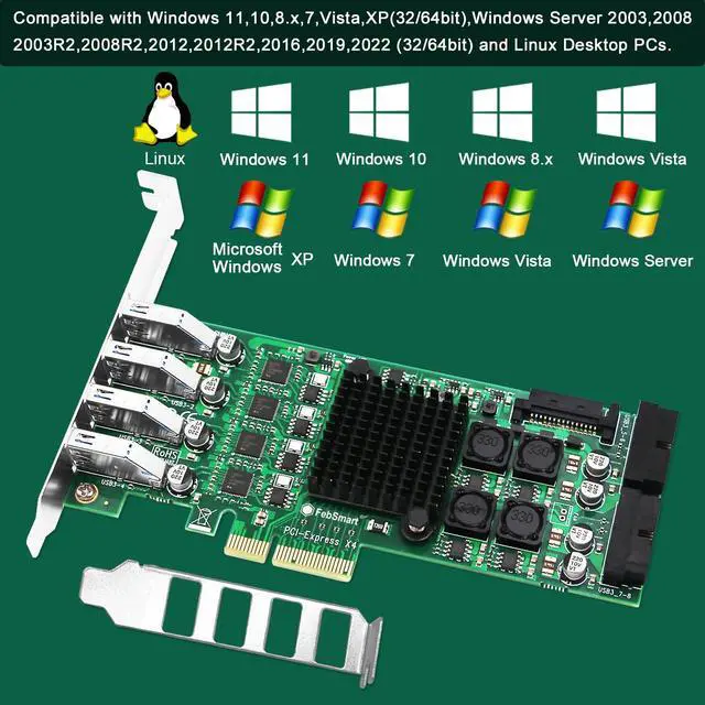 Alt view image 7 of 7 - Vszerda 8-Ports PCIE Superspeed 5Gbps USB 3.0 Card for Windows and Linux Desktop PCs, 4X Dedicated 5Gbps USB 3.0 Channel 20Gbps Bandwidth, Built in FebSmart Self-Powered Technology (FS-4C-U8S-Pro)
