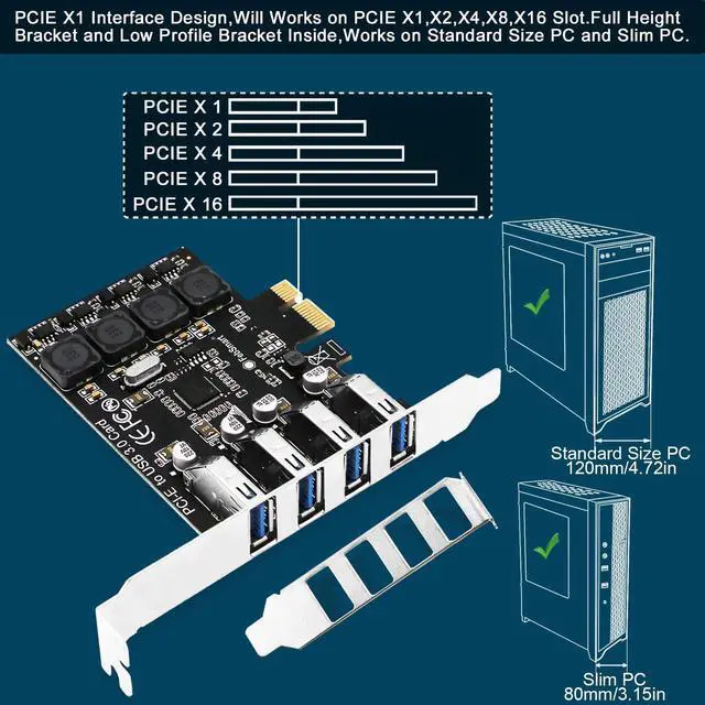 Alt view image 7 of 7 - Vszerda PCIE 4-Ports Superspeed 5Gbps USB 3.0 Expansion Card for Windows 11, 10, 8.x, 7, Vista, XP Desktop PCs, Built in FebSmart Self-Powered Technology, No Need Additional Power Supply (FS-U4L-Pro)