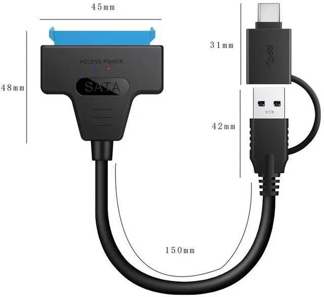 Alt view image 4 of 7 - Vszerda USB 3.0 USB-C Type-C & Type-A Dual Connector to SATA 22 Pin 2.5inch Hard Disk Driver SSD Adapter Cable 5Gbps for Laptop