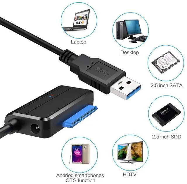 Alt view image 3 of 7 - Vszerda USB 3.0 Type-A to SATA 7+15 22Pin Adapter Cable 5Gbps Angled Connector for 2.5inch 3.5inch Hard Disk Drive SSD for Desktop Laptop (Need 12V Power Supply)