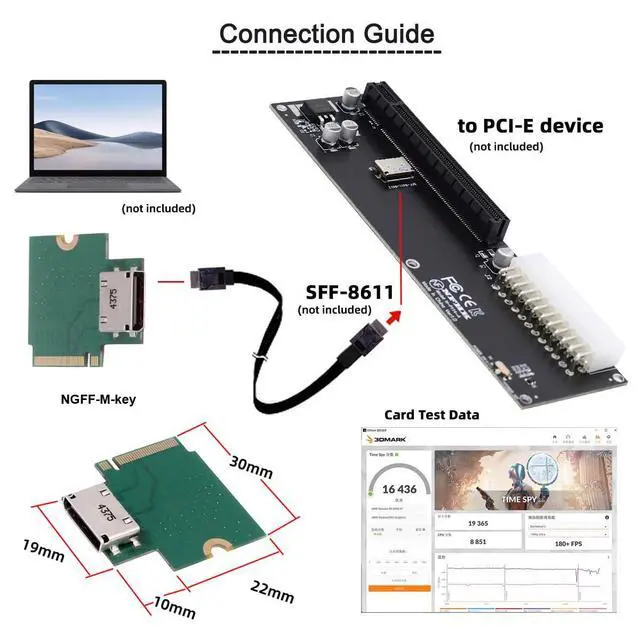Alt view image 6 of 7 - Vszerda 2230 PCI-E4.0 M.2 M-Key Male to Oculink SFF-8612 SFF-8611 Host Angled Type 90 Degree Adapter for NVME U.2 SSD eGPU External Graphics Card