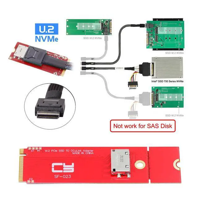 Alt view image 6 of 7 - Vszerda 2280 2260 PCI-E4.0 M.2 M-Key Male to Oculink SFF-8612 SFF-8611 Host Red Adapter for NVME U.2 SSD eGPU External Graphics Card Dock