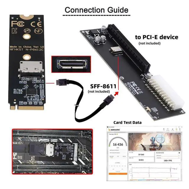 Alt view image 4 of 7 - Vszerda 2280 PCI-E4.0 M.2 M-Key NVME Male to Oculink SFF-8612 SFF-8611 Host Adapter with Linear Redriver for U.2 SSD eGPU Over Long Cable Lengths