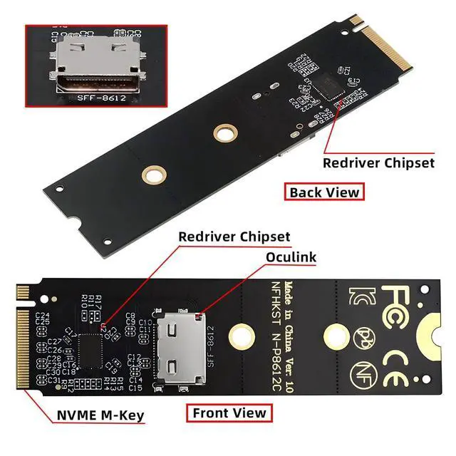 Alt view image 5 of 7 - Vszerda 2280 PCI-E4.0 M.2 M-Key NVME Male to Oculink SFF-8612 SFF-8611 Host Adapter with Linear Redriver for U.2 SSD eGPU Over Long Cable Lengths