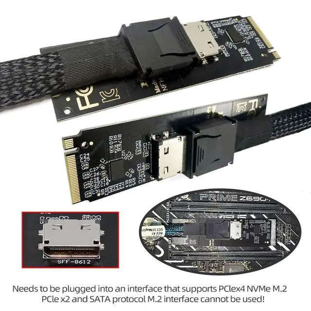Alt view image 6 of 7 - Vszerda 2280 PCI-E4.0 M.2 M-Key NVME Male to Oculink SFF-8612 SFF-8611 Host Adapter with Linear Redriver for U.2 SSD eGPU Over Long Cable Lengths