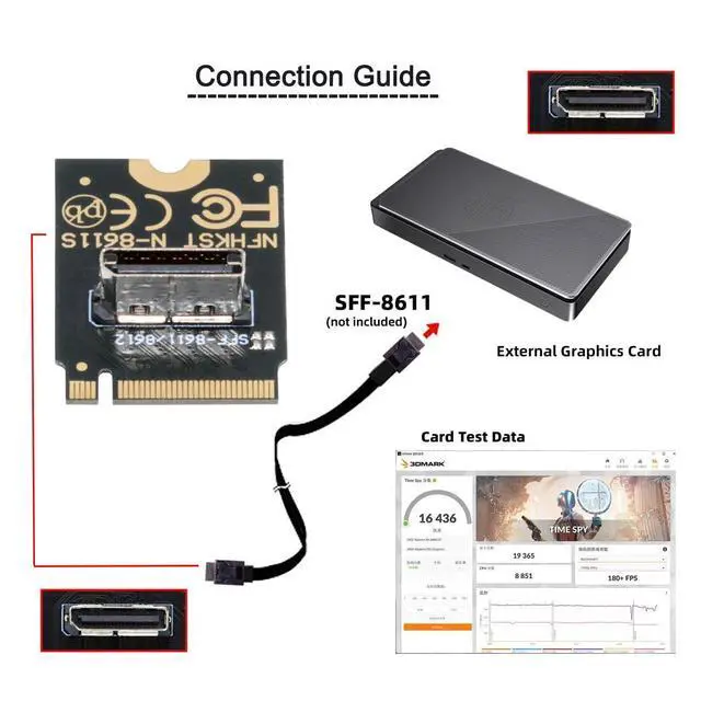 Alt view image 3 of 7 - Vszerda 2230 PCI-E4.0 M.2 M-Key Male to Oculink SFF-8612 SFF-8611 Host Vertical Adapter for NVME U.2 SSD eGPU External Graphics Card Dock