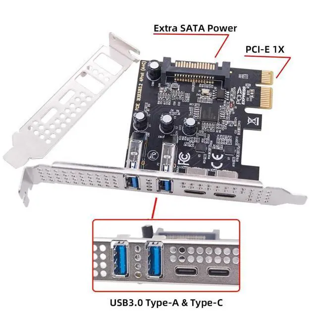 Alt view image 4 of 7 - Vszerda 5Gbps USB3.1 Gen1 Dual Type-A & Type-C USB-C Female to PCI-E Express 1x Card Adapter uPD720201 with Low Profile Bracket