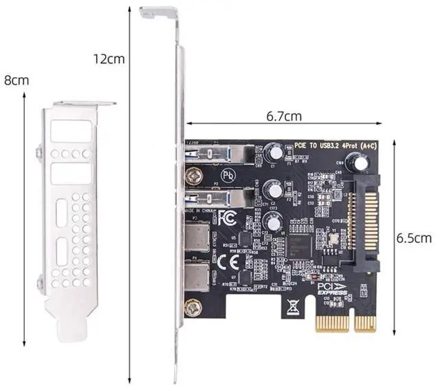 Alt view image 5 of 7 - Vszerda 5Gbps USB3.1 Gen1 Dual Type-A & Type-C USB-C Female to PCI-E Express 1x Card Adapter uPD720201 with Low Profile Bracket