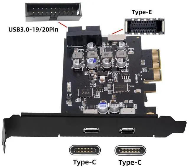 Alt view image 2 of 7 - Vszerda 10Gbps Type-E USB 3.1 Front Panel Socket & USB3.0 19Pin/20Pin & Dual Type-C USB-C to PCI-E Express Card Adapter ASM3142 VL822