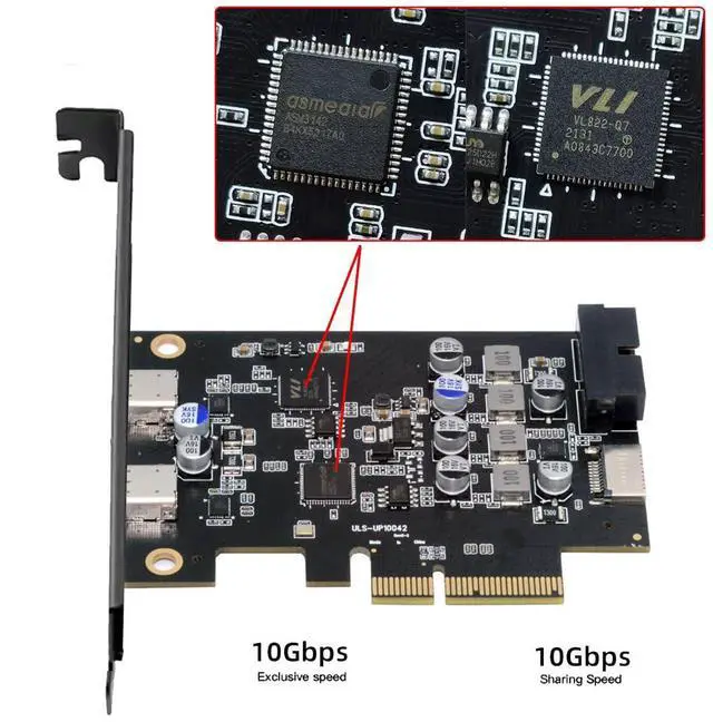 Alt view image 4 of 7 - Vszerda 10Gbps Type-E USB 3.1 Front Panel Socket & USB3.0 19Pin/20Pin & Dual Type-C USB-C to PCI-E Express Card Adapter ASM3142 VL822