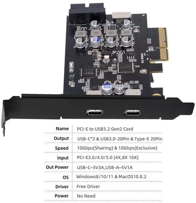Alt view image 6 of 7 - Vszerda 10Gbps Type-E USB 3.1 Front Panel Socket & USB3.0 19Pin/20Pin & Dual Type-C USB-C to PCI-E Express Card Adapter ASM3142 VL822