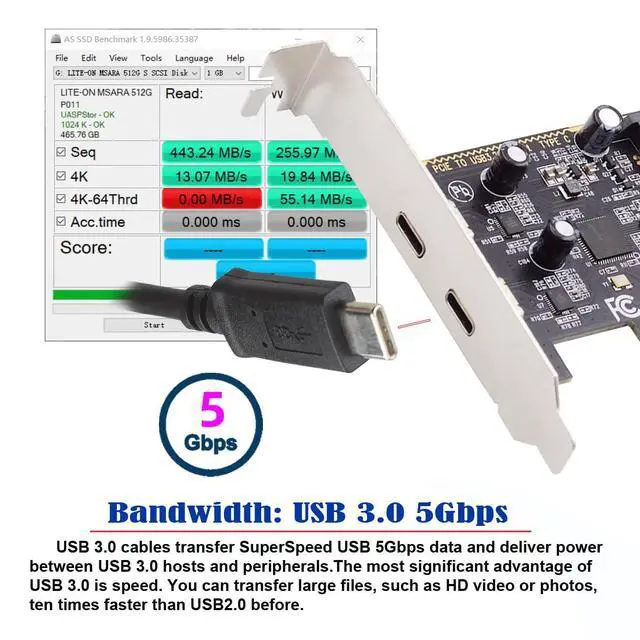 Alt view image 2 of 7 - Vszerda 5Gbps USB3.1 Gen1 Dual Type-C USB-C Female to PCI-E Express 1x Card Adapter ASM1042 Chipset with Low Profile Bracket