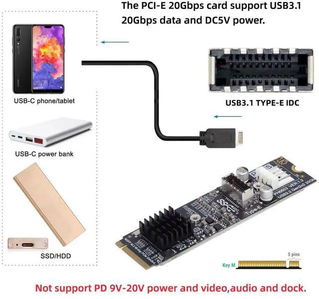 Alt view image 5 of 7 - Vszerda 20Gbps Type-E USB 3.1 Front Panel IDC Socket to NVME NGFF M-Key Express Card Adapter ASM3242 Chipset for Motherboard