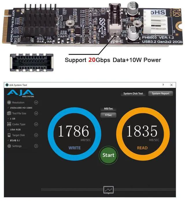 Alt view image 7 of 7 - Vszerda 20Gbps Type-E USB 3.1 Front Panel IDC Socket to NVME NGFF M-Key Express Card Adapter ASM3242 Chipset for Motherboard