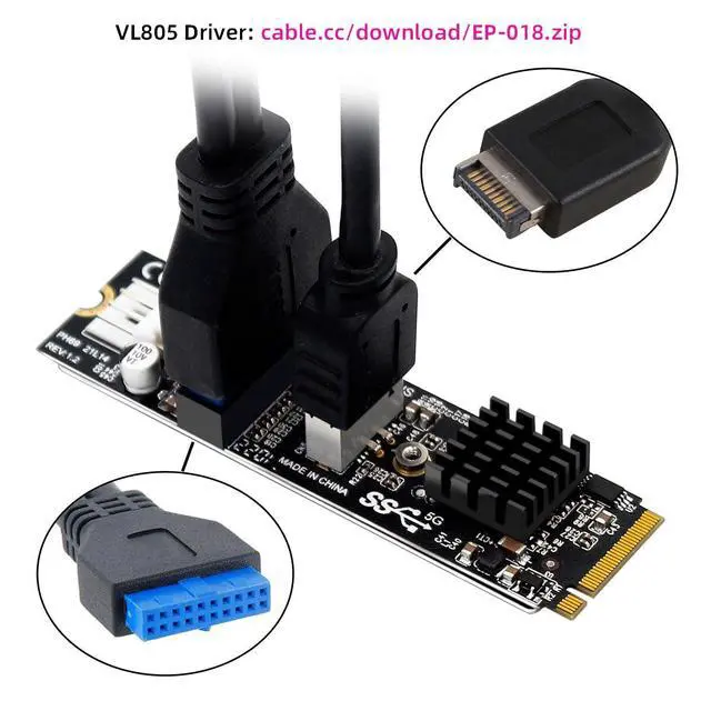 Alt view image 3 of 7 - Vszerda 5Gbps Type-E USB 3.1 Front Panel Socket IDC & USB3.0 20Pin to NVME NGFF M-Key Express Card VL805 Adapter for Motherboard