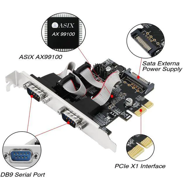 Alt view image 6 of 7 - Vszerda Dual Port PCI Express RS-232 DB9 Serial Port Card for Windows XP, Vista,7, 8.x, 10, 11 32/64bit and Linux PCs, PCIE 2X DB9 Card