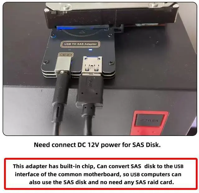 Alt view image 2 of 7 - Vszerda SFF-8482 SAS 29Pin to USB 3.0 5Gbps HDD Disk Drive Raid Adapter 5Gbps with Chipset and Power Port (Need 12V/3A Power Supply)