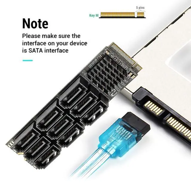 Alt view image 3 of 7 - Vszerda NVME M-Key PCI Express M.2 NGFF to 9 Ports SATA 3.0 6Gbps Adapter Converter Hard Drive Extension Card 2280 for NAS Computer (9-Ports)