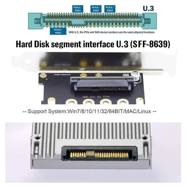 Alt view image 5 of 7 - Vszerda PCI-E 4.0 x4 Lane PCI Express Host to U.3 U3 Kit SFF-8639 SSD Adapter for Motherboard Compatible with PM1735 NVMe PCIe SSD