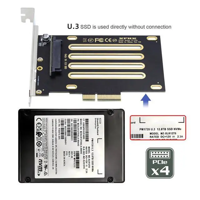 Alt view image 7 of 7 - Vszerda PCI-E 4.0 x4 Lane PCI Express Host to U.3 U3 Kit SFF-8639 SSD Adapter for Motherboard Compatible with PM1735 NVMe PCIe SSD