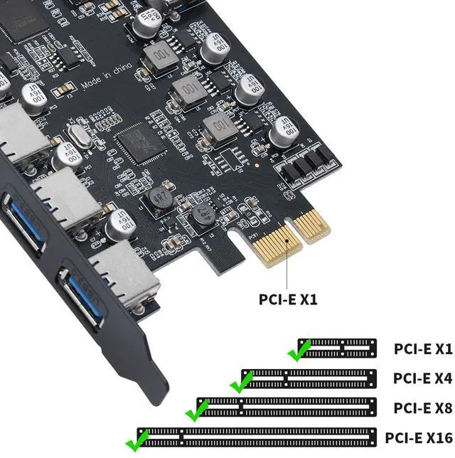 Alt view image 2 of 6 - Vszerda PCIe to USB 3.0 5X USB-A and 2X USB-C Ports Expansion Card,PCI Express Internal USB 3 Hub Converter for Desktop PCS Riser Card