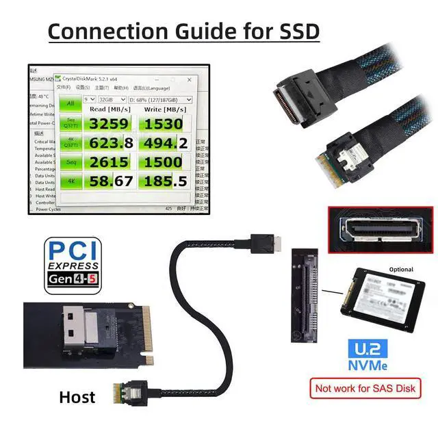 Alt view image 3 of 7 - Vszerda OcuLink PCIe 4.0 PCI-Express SFF-8611 4i to SFF-8654 Slimline SSD eGPU Data Active Cable External Graphics Card 50cm