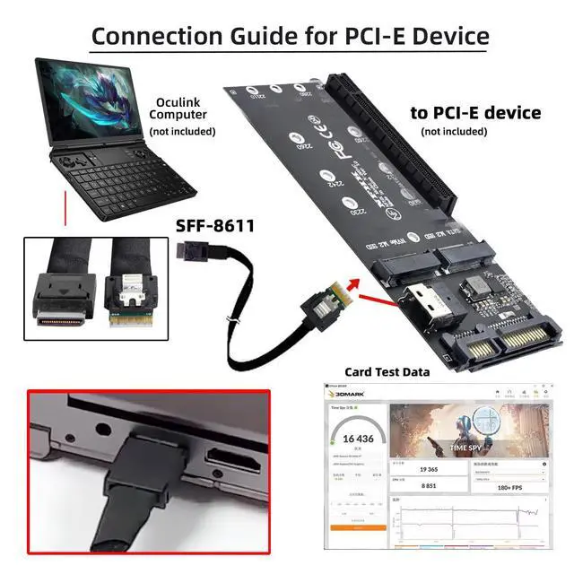 Alt view image 4 of 7 - Vszerda OcuLink PCIe 4.0 PCI-Express SFF-8611 4i to SFF-8654 Slimline SSD eGPU Data Active Cable External Graphics Card 50cm
